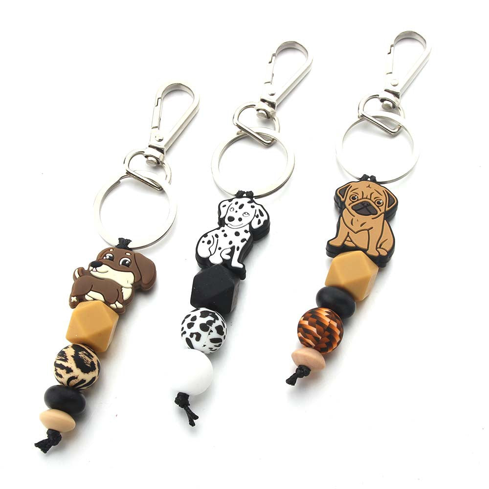 Wholesale Silicone Beaded Bracelet Dog Keychain Bag Pendant Small Accessories
